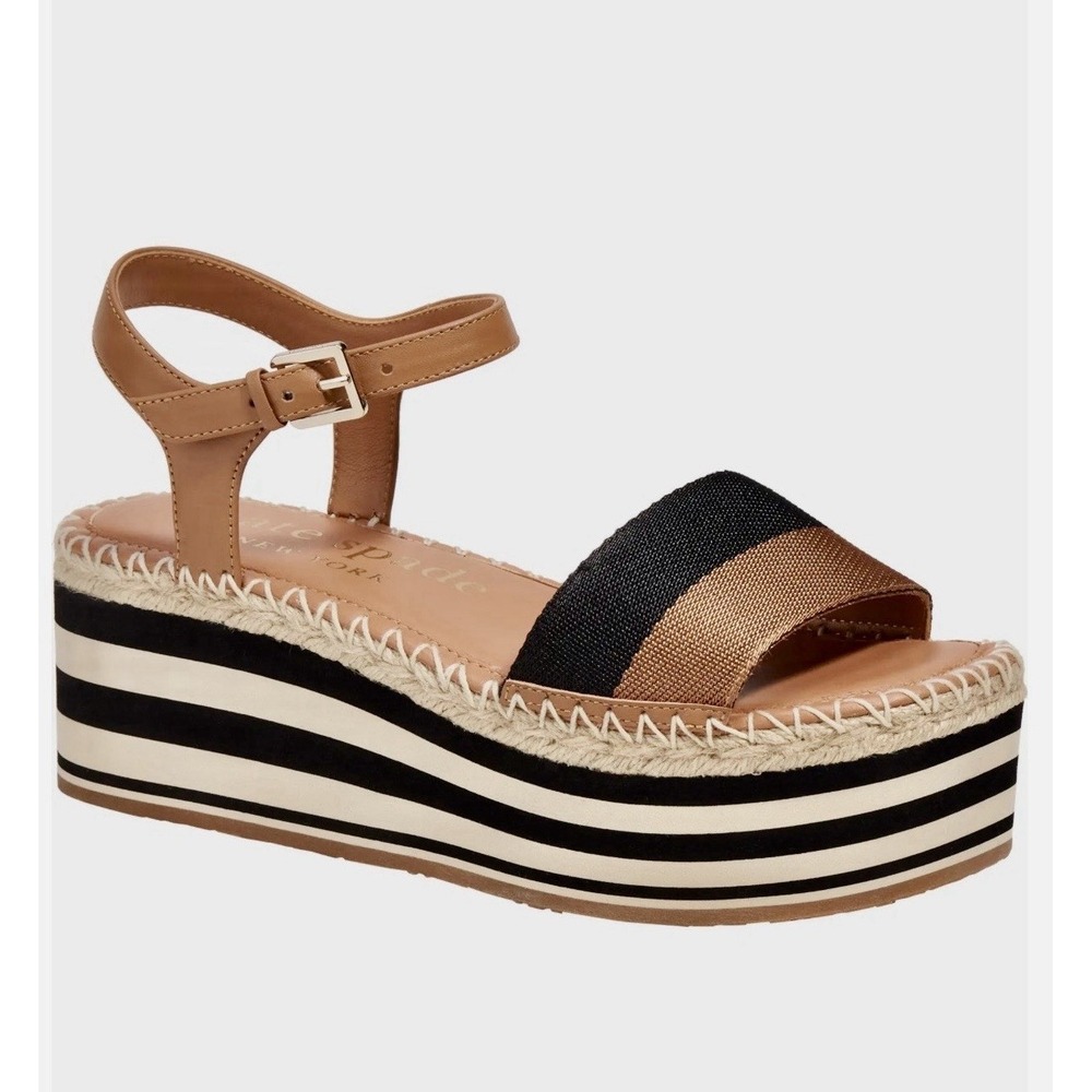 BNIB Kate Spade Picnic Platform Bungalow/Black Espadrille Sandals Sz 9 B